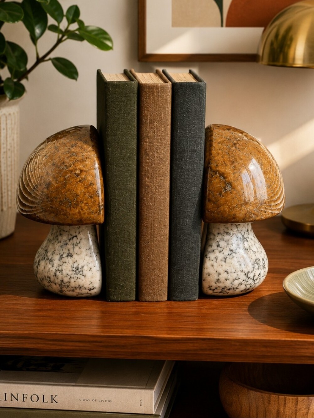 Vintage Italian Alabaster Mushroom Bookends Hand Carved Stone Pair